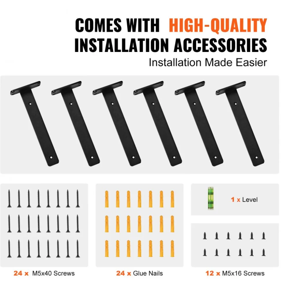 VEVOR Shelf Bracket, 6”L x 4”W x 1.6”H 6 Pcs, Heavy Duty Floating Shelf Brackets, Brackets for Shelves, 5mm Thick Matte Black L Shelf Bracket,Steel Shelving Brackets with 160 lbs Load Capacity