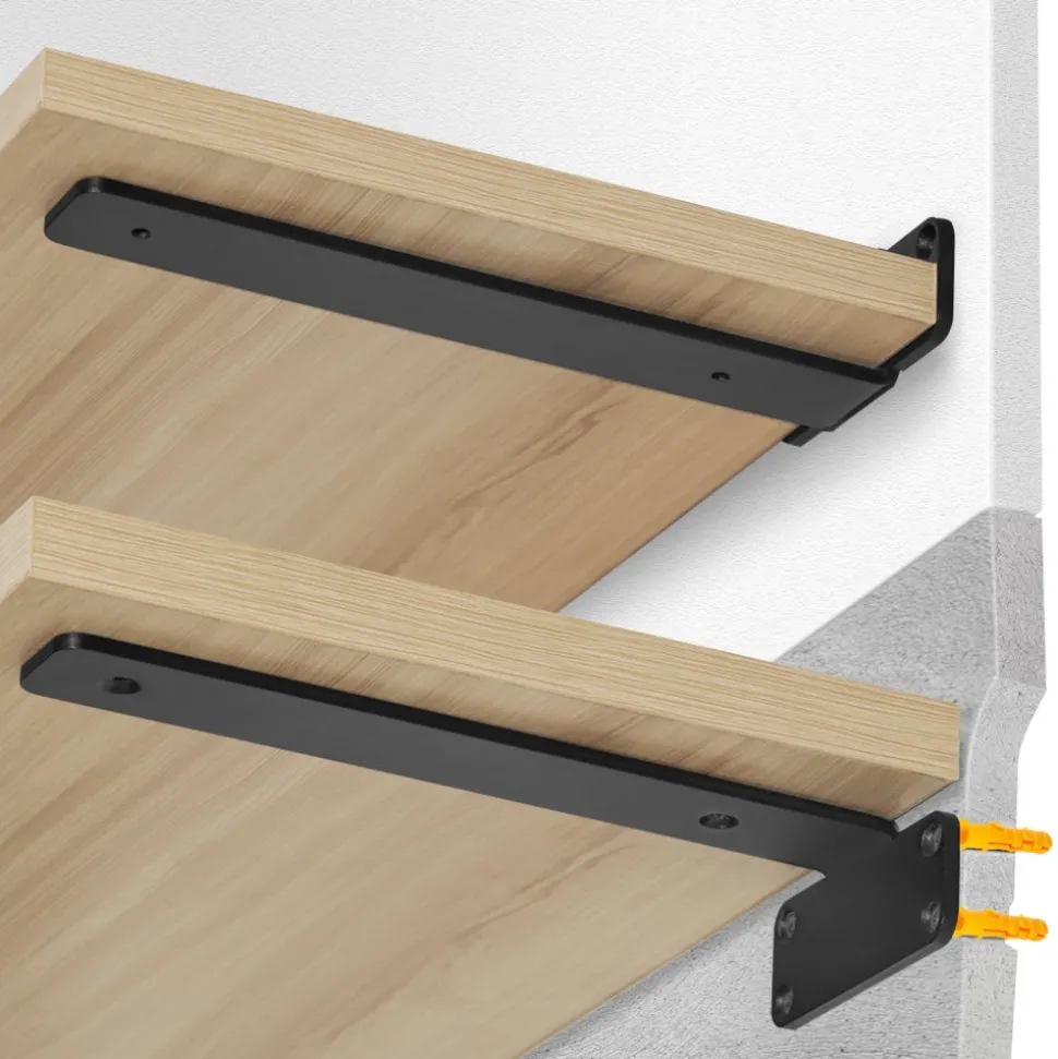 VEVOR Shelf Bracket, 6”L x 4”W x 1.6”H 6 Pcs, Heavy Duty Floating Shelf Brackets, Brackets for Shelves, 5mm Thick Matte Black L Shelf Bracket,Steel Shelving Brackets with 160 lbs Load Capacity