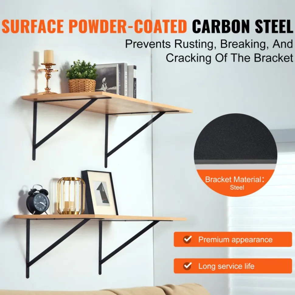 VEVOR Shelf Bracket, 18 x 12 in 12 Pcs, Heavy Duty Floating Shelf Brackets, Brackets for Shelves, 3mm Thick Matte Black Triangle Shelf Bracket,Steel Shelving Brackets with 160 lbs Load Capacity