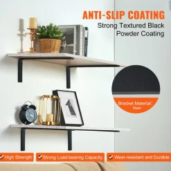 VEVOR Shelf Bracket, 16 x 6 in 4 Pcs, Heavy Duty Floating Shelf Brackets, Brackets for Shelves, 10mm Thick Matte Black L Shelf Bracket,Steel Shelving Brackets with 160 lbs Load Capacity