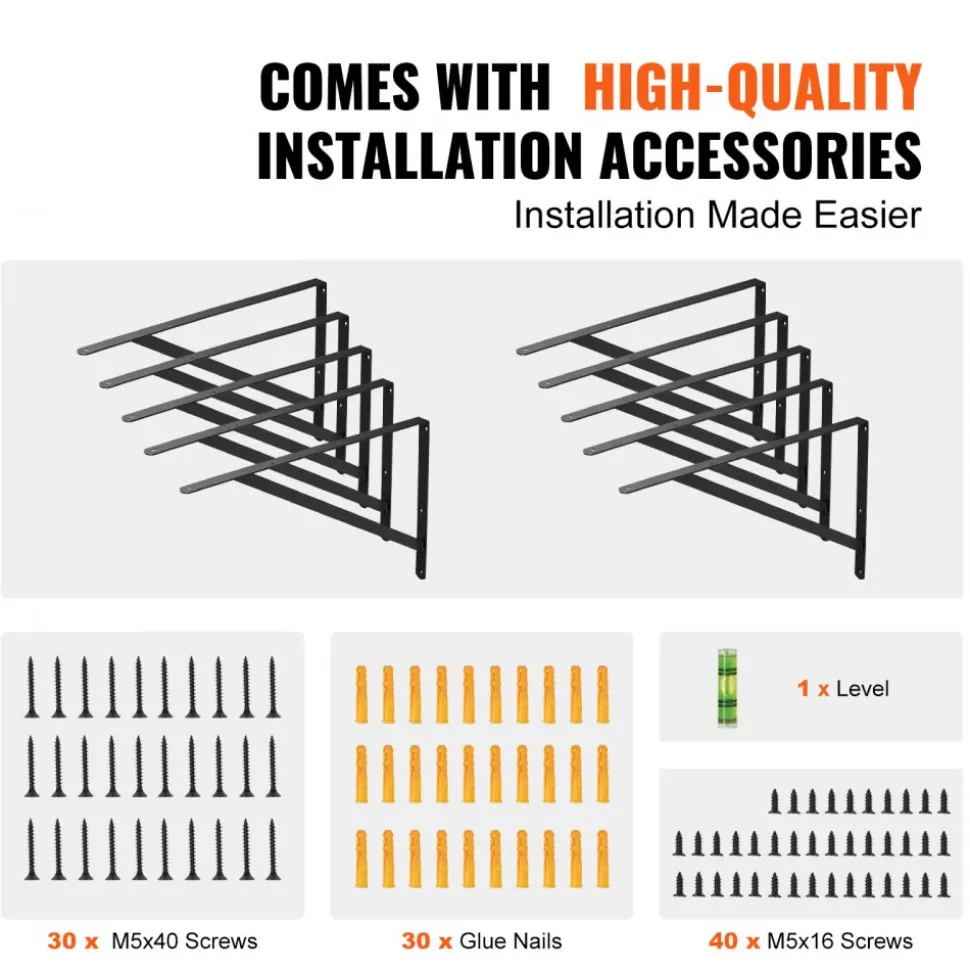 VEVOR Shelf Bracket, 12 x 8 in 10 Pcs, Heavy Duty Floating Shelf Brackets, Brackets for Shelves, 3mm Thick Matte Black Triangle Shelf Bracket,Steel Shelving Brackets with 160 lbs Load Capacity