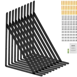 VEVOR Shelf Bracket, 12 x 8 in 10 Pcs, Heavy Duty Floating Shelf Brackets, Brackets for Shelves, 3mm Thick Matte Black Triangle Shelf Bracket,Steel Shelving Brackets with 160 lbs Load Capacity