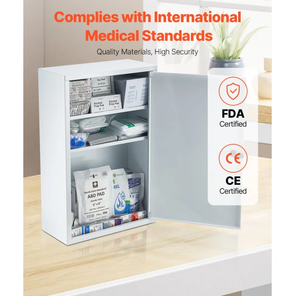 VEVOR 3-Shelf First Aid Cabinet, 1000 Pieces, Large Capacity First Aid Kit, Wall Mounted Medicine Cabinet, OSHA & ANSI 2015 (Class A), Industrial Emergency Metal Med Box, for Business and Worksite