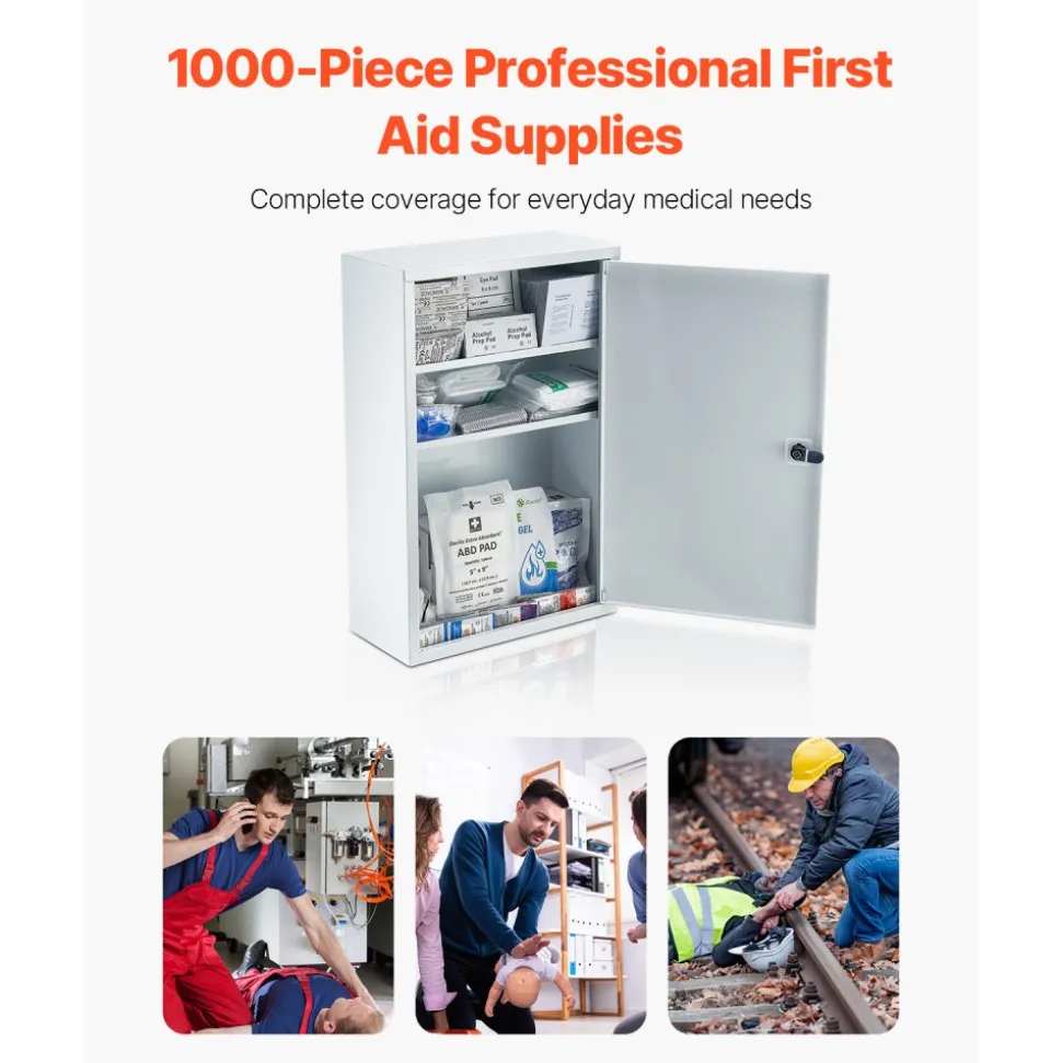 VEVOR 3-Shelf First Aid Cabinet, 1000 Pieces, Large Capacity First Aid Kit, Wall Mounted Medicine Cabinet, OSHA & ANSI 2015 (Class A), Industrial Emergency Metal Med Box, for Business and Worksite