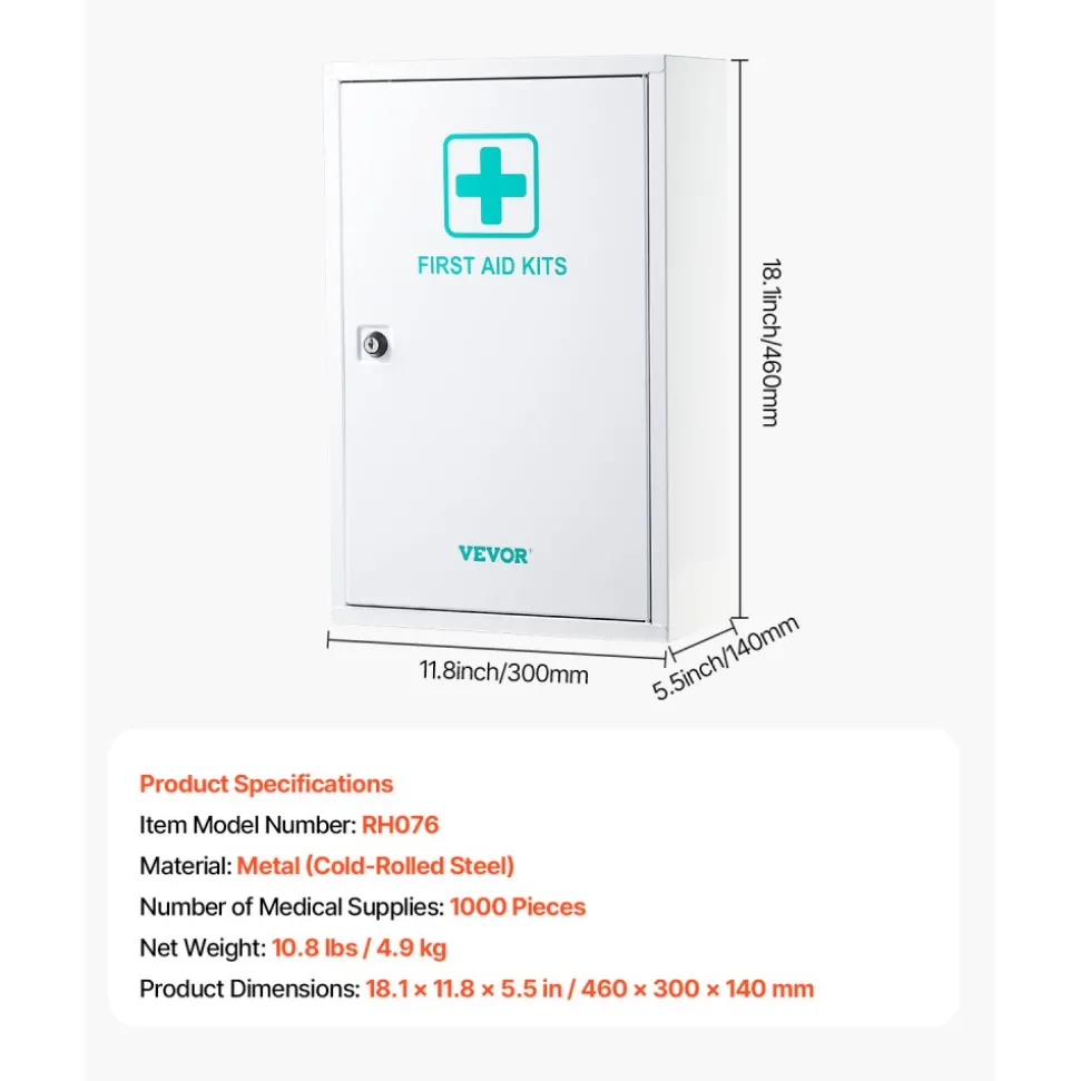 VEVOR 3-Shelf First Aid Cabinet, 1000 Pieces, Large Capacity First Aid Kit, Wall Mounted Medicine Cabinet, OSHA & ANSI 2015 (Class A), Industrial Emergency Metal Med Box, for Business and Worksite