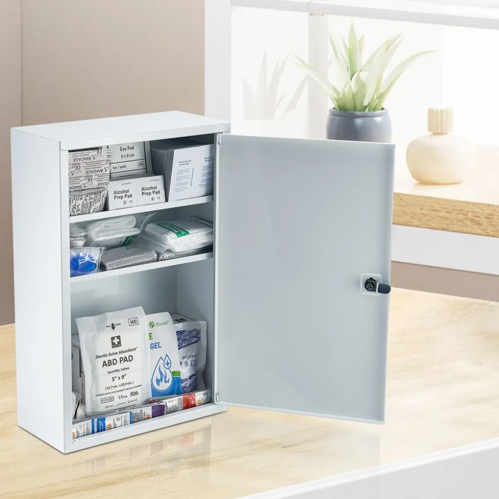 VEVOR 3-Shelf First Aid Cabinet, 1000 Pieces, Large Capacity First Aid Kit, Wall Mounted Medicine Cabinet, OSHA & ANSI 2015 (Class A), Industrial Emergency Metal Med Box, for Business and Worksite