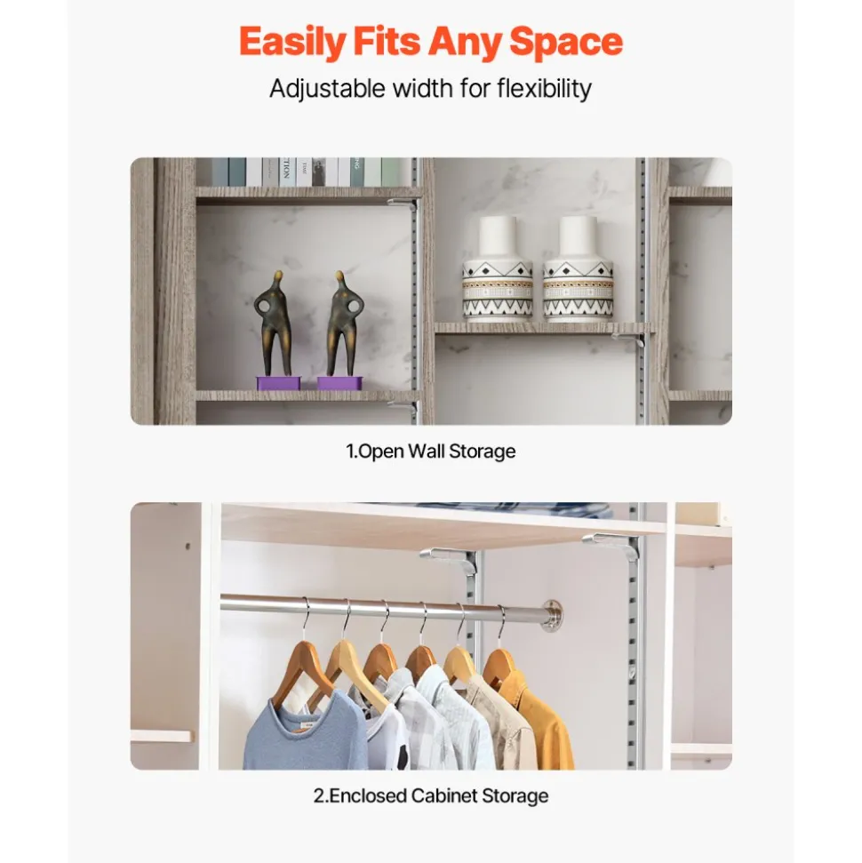 VEVOR Shelf Pilaster, 72.7-inch 20 Pack, Adjustable Shelf Brackets Steel Mortise Mount Pilaster Strip Standards with 140 Screws, Suitable for Wall Shelving System Cabinet Closet Organization