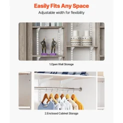 VEVOR Shelf Pilaster, 60-inch 5 Pack, Dual Track Upright Wall Shelving System, Heavy Duty Support System Twin Slot Shelf Rails, 25 Screws, Suitable for Cabinet Closet Organization Storage, Silver