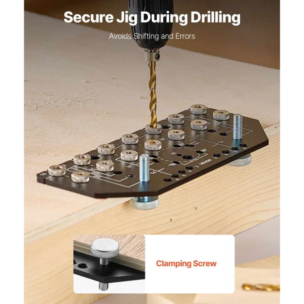VEVOR Shelf Pin Jig and Hinge Jig Two-in-One, Aluminum Alloy Cabinet Hardware Hole Drilling Template with 1/4" and 3/16" Drill Bits, for Cabinet Doors Bookshelves Wardrobes Woodworking and DIY