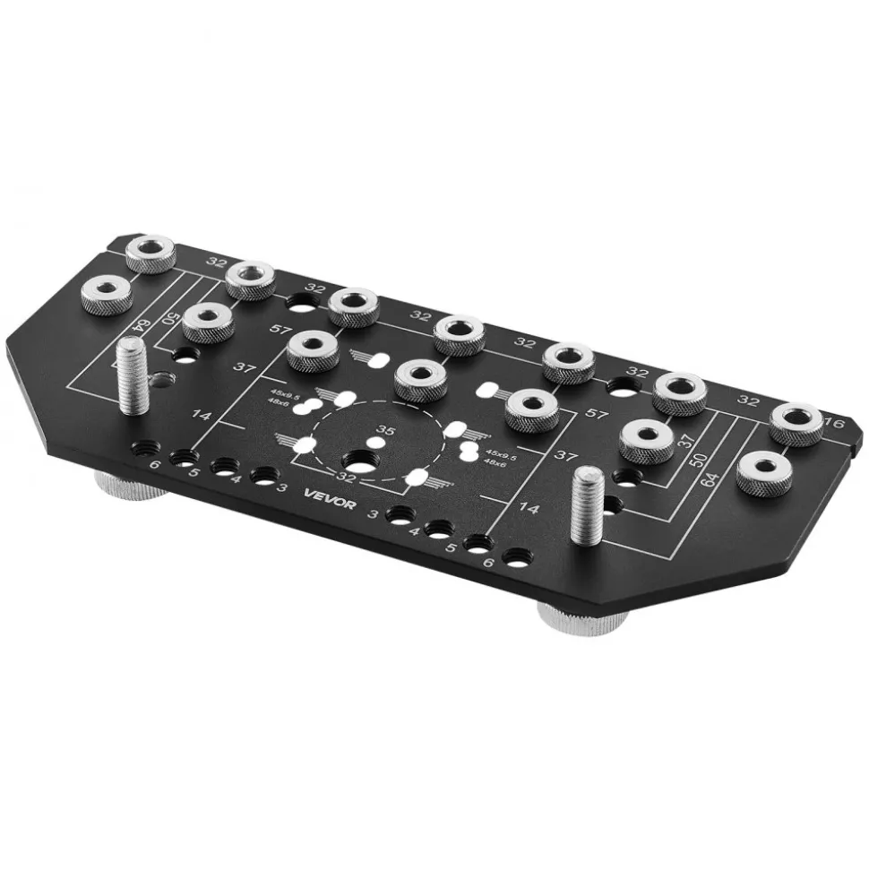 VEVOR Shelf Pin Jig and Hinge Jig Two-in-One, Aluminum Alloy Cabinet Hardware Hole Drilling Template with 1/4" and 3/16" Drill Bits, for Cabinet Doors Bookshelves Wardrobes Woodworking and DIY