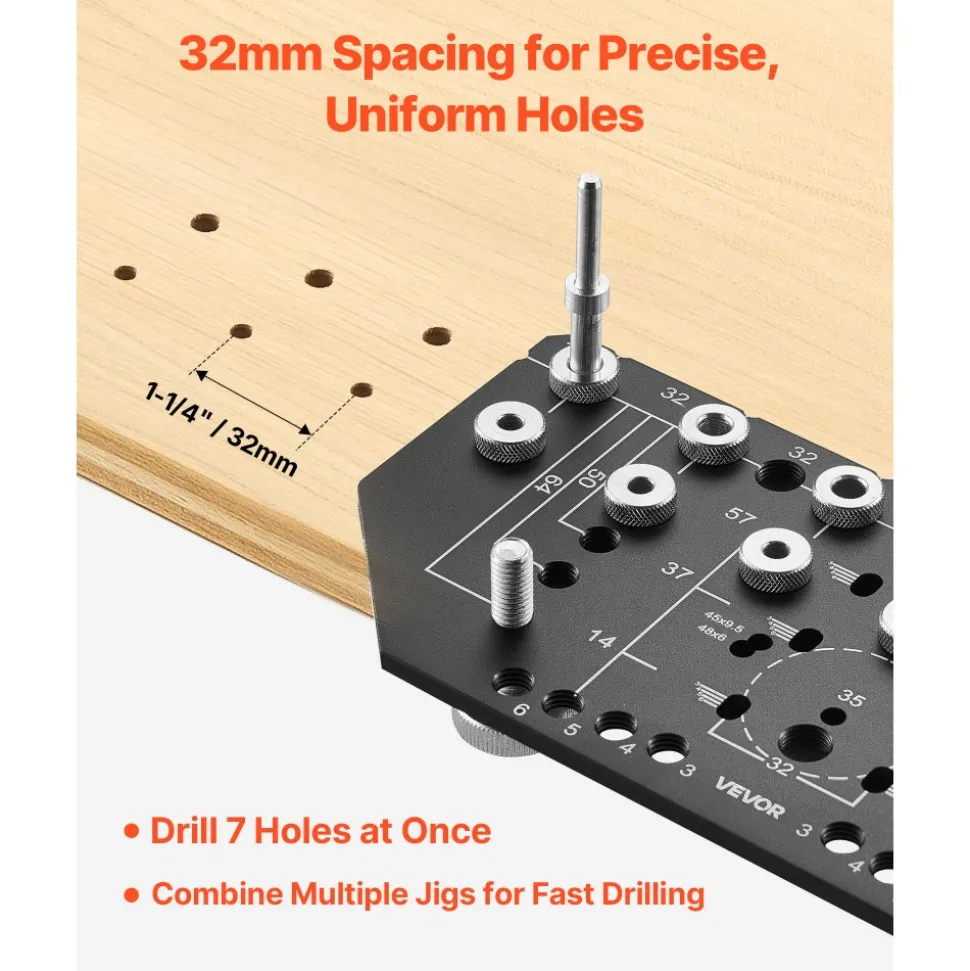 VEVOR Shelf Pin Jig and Hinge Jig Two-in-One, Aluminum Alloy Cabinet Hardware Hole Drilling Template with 1/4" and 3/16" Drill Bits, for Cabinet Doors Bookshelves Wardrobes Woodworking and DIY