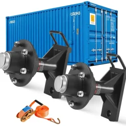 VEVOR Shipping Container Wheels 6-Lug Wheels Kit, Heavy Duty Shipping Container Axle with Ratchet Tie Down-Moves 20 ft - 40 ft, Secure Transport for Dock, Warehouse, Construction Site, Black