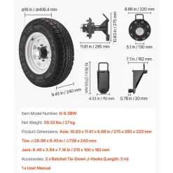 VEVOR Shipping Container Wheels 8-Lug Wheels Kit, Heavy Duty Shipping Container Accessories with Ratchet Tie Down-Moves 20 ft - 40 ft, Secure Transport for Dock, Warehouse, Construction Site, Black