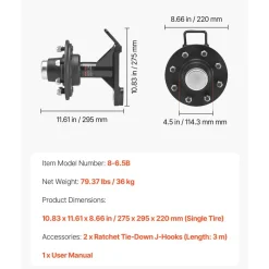 VEVOR Shipping Container Wheels 8-Lug Wheels Kit, Heavy Duty Shipping Container Axle with Ratchet Tie Down-Moves 20 ft - 40 ft, Secure Transport for Dock, Warehouse, Construction Site, Black