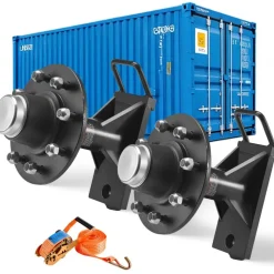 VEVOR Shipping Container Wheels 8-Lug Wheels Kit, Heavy Duty Shipping Container Axle with Ratchet Tie Down-Moves 20 ft - 40 ft, Secure Transport for Dock, Warehouse, Construction Site, Black