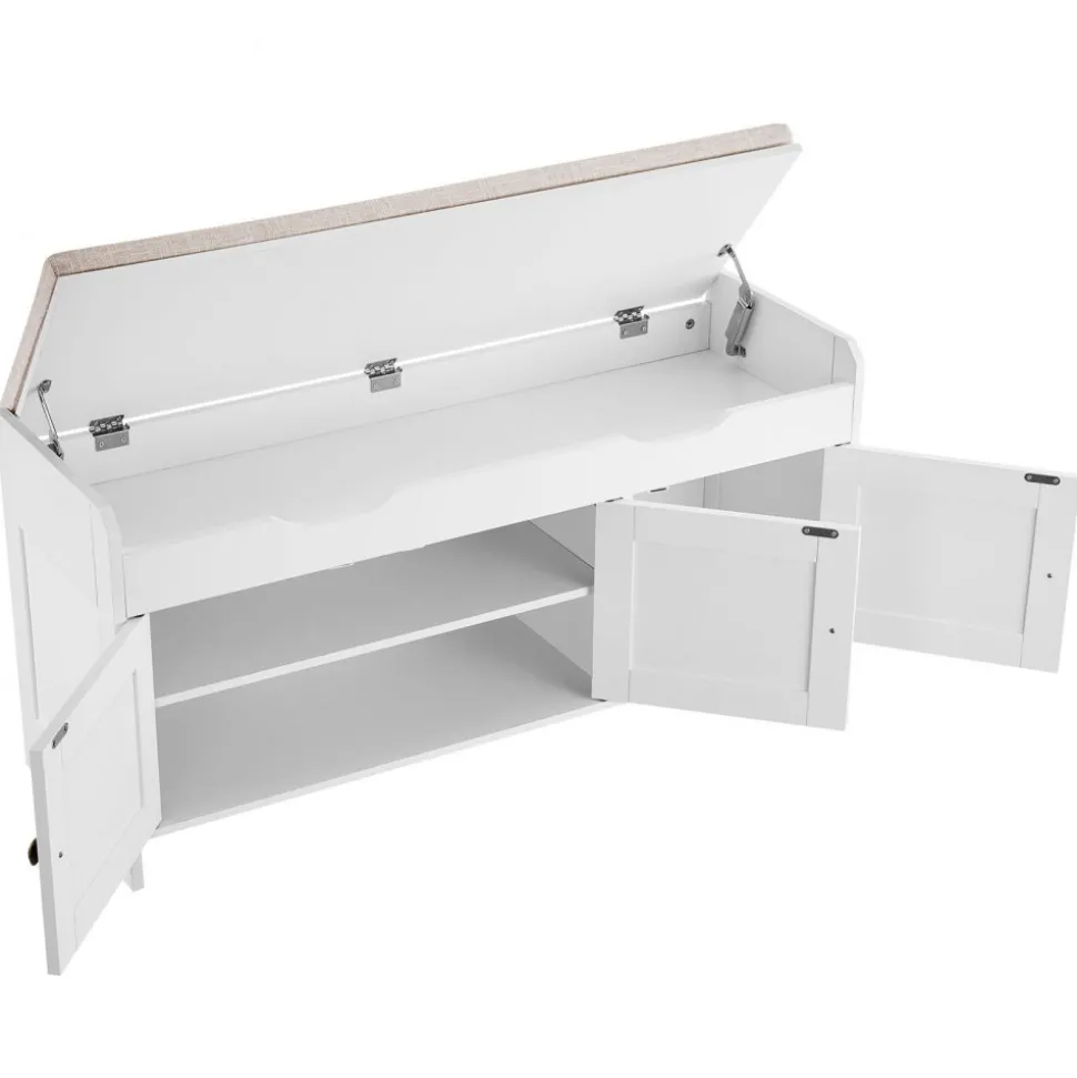 VEVOR Shoe Bench, 41.3 x 13.8 x 19.8 Inch Entryway Bench with Lift Top Storage and Seat Cushion, 250lbs Shoe Rack with 3 Cabinets and Height Adjustable Shelf, for Bedroom, Hallway, White + Black