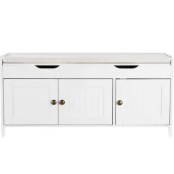 VEVOR Shoe Bench, 41.3 x 13.8 x 19.8 Inch Entryway Bench with Lift Top Storage and Seat Cushion, 250lbs Shoe Rack with 3 Cabinets and Height Adjustable Shelf, for Bedroom, Hallway, White + Black