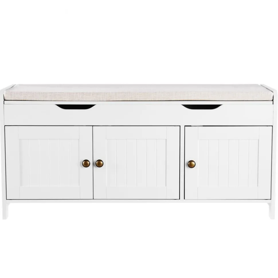 VEVOR Shoe Bench, 41.3 x 13.8 x 19.8 Inch Entryway Bench with Lift Top Storage and Seat Cushion, 250lbs Shoe Rack with 3 Cabinets and Height Adjustable Shelf, for Bedroom, Hallway, White + Black