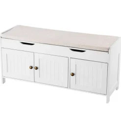 VEVOR Shoe Bench, 41.3 x 13.8 x 19.8 Inch Entryway Bench with Lift Top Storage and Seat Cushion, 250lbs Shoe Rack with 3 Cabinets and Height Adjustable Shelf, for Bedroom, Hallway, White + Black