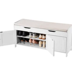 VEVOR Shoe Bench, 41.3 x 13.8 x 19.8 Inch Entryway Bench with Lift Top Storage and Seat Cushion, 250lbs Shoe Rack with 3 Cabinets and Height Adjustable Shelf, for Bedroom, Hallway, White + Black