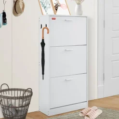 VEVOR Shoe Cabinet with 3 Flip Drawers, Shoe Storage Cabinet for Entryway, Free Standing Shoe Storage Organizer with Side Hooks for Heels, Boots, Slippers in Hallway, Living Room