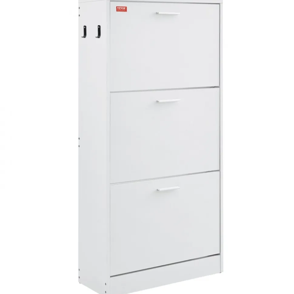 VEVOR Shoe Cabinet with 3 Flip Drawers, Shoe Storage Cabinet for Entryway, Free Standing Shoe Storage Organizer with Side Hooks for Heels, Boots, Slippers in Hallway, Living Room