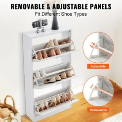 VEVOR Shoe Cabinet with 3 Flip Drawers, Shoe Storage Cabinet for Entryway, Free Standing Shoe Storage Organizer with Side Hooks for Heels, Boots, Slippers in Hallway, Living Room