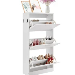 VEVOR Shoe Cabinet with 3 Flip Drawers, Shoe Storage Cabinet for Entryway, Free Standing Shoe Storage Organizer with Side Hooks for Heels, Boots, Slippers in Hallway, Living Room