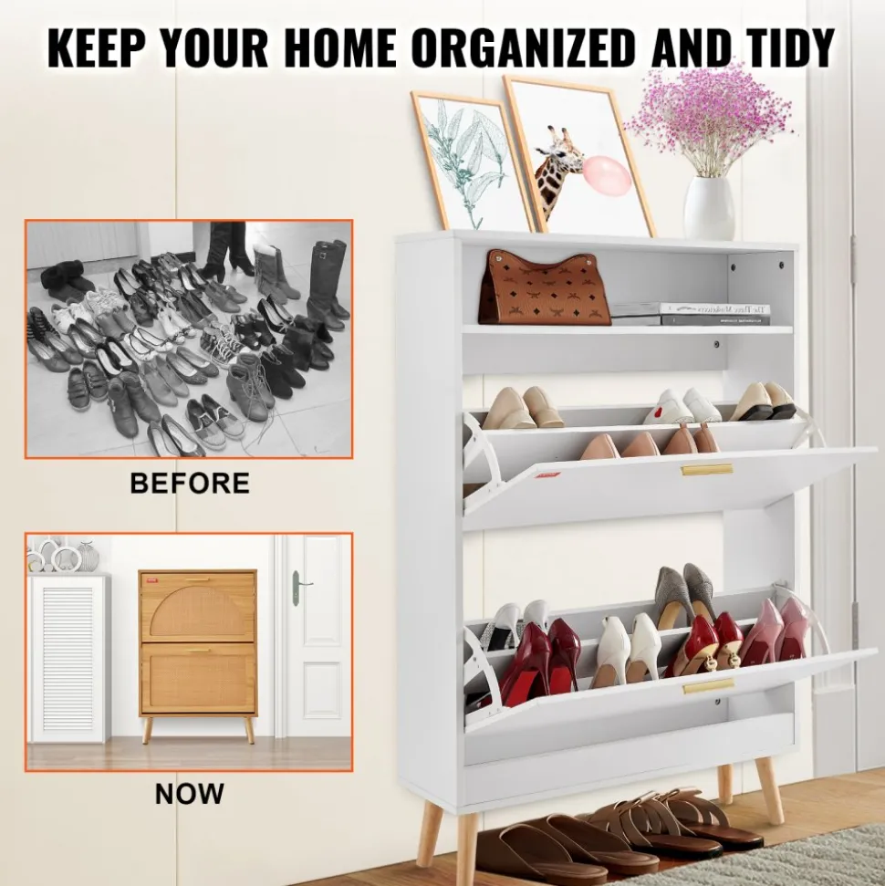 VEVOR Shoe Cabinet with 2 Flip Drawers, Shoe Storage Cabinet for Entryway, Free Standing Shoe Storage Organizer with Top Storage Cubby for Heels, Boots, Slippers in Hallway, Living Room