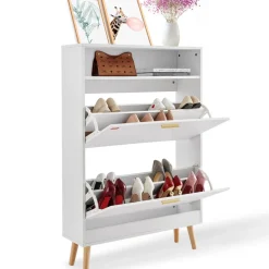 VEVOR Shoe Cabinet with 2 Flip Drawers, Shoe Storage Cabinet for Entryway, Free Standing Shoe Storage Organizer with Top Storage Cubby for Heels, Boots, Slippers in Hallway, Living Room