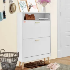 VEVOR Shoe Cabinet with 2 Flip Drawers, Shoe Storage Cabinet for Entryway, Free Standing Shoe Storage Organizer with Top Storage Cubby for Heels, Boots, Slippers in Hallway, Living Room