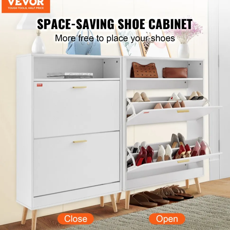 VEVOR Shoe Cabinet with 2 Flip Drawers, Shoe Storage Cabinet for Entryway, Free Standing Shoe Storage Organizer with Top Storage Cubby for Heels, Boots, Slippers in Hallway, Living Room