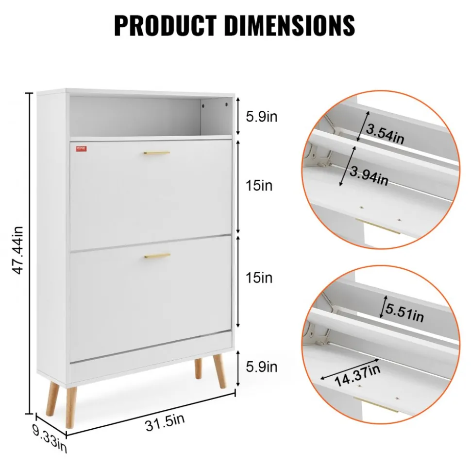 VEVOR Shoe Cabinet with 2 Flip Drawers, Shoe Storage Cabinet for Entryway, Free Standing Shoe Storage Organizer with Top Storage Cubby for Heels, Boots, Slippers in Hallway, Living Room