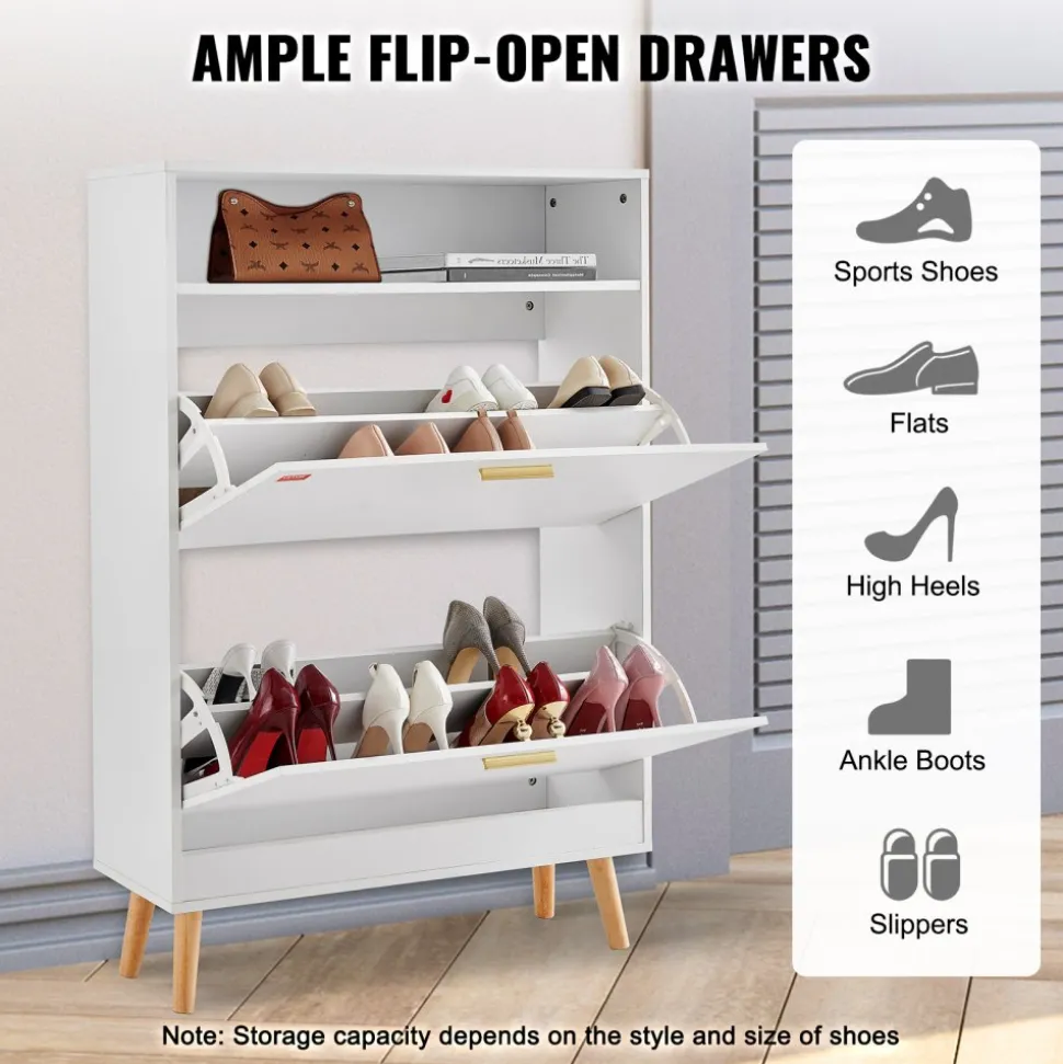 VEVOR Shoe Cabinet with 2 Flip Drawers, Shoe Storage Cabinet for Entryway, Free Standing Shoe Storage Organizer with Top Storage Cubby for Heels, Boots, Slippers in Hallway, Living Room