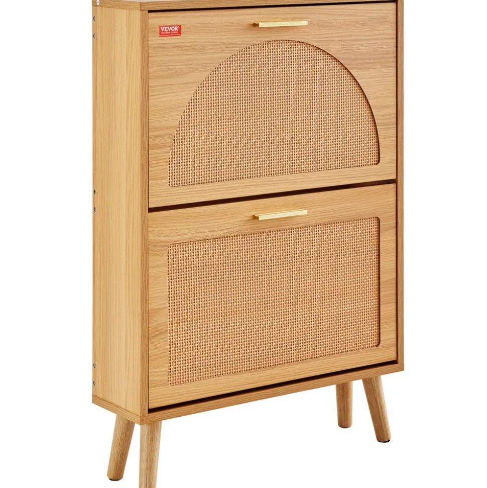 VEVOR Shoe Cabinet with 2 Flip Drawers, Shoe Storage Cabinet for Entryway, Free Standing Shoe Storage Organizer with Rattan Doors for Heels, Boots, Slippers in Hallway, Living Room