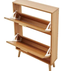 VEVOR Shoe Cabinet with 2 Flip Drawers, Shoe Storage Cabinet for Entryway, Free Standing Shoe Storage Organizer with Rattan Doors for Heels, Boots, Slippers in Hallway, Living Room