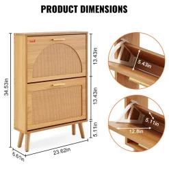 VEVOR Shoe Cabinet with 2 Flip Drawers, Shoe Storage Cabinet for Entryway, Free Standing Shoe Storage Organizer with Rattan Doors for Heels, Boots, Slippers in Hallway, Living Room