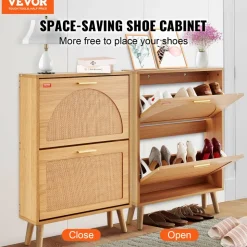 VEVOR Shoe Cabinet with 2 Flip Drawers, Shoe Storage Cabinet for Entryway, Free Standing Shoe Storage Organizer with Rattan Doors for Heels, Boots, Slippers in Hallway, Living Room