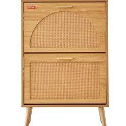 VEVOR Shoe Cabinet with 2 Flip Drawers, Shoe Storage Cabinet for Entryway, Free Standing Shoe Storage Organizer with Rattan Doors for Heels, Boots, Slippers in Hallway, Living Room