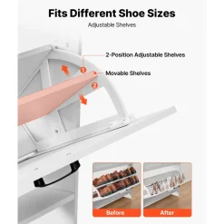 VEVOR Shoe Cabinet with 2 Flip Drawers, Farmhouse Shoes Storage Cabinet with 2 Drawers and Anti-Tipping Device, Freestanding Shoe Organizer Ideal for Entryway, Hallway, Bedroom, Living Room, White