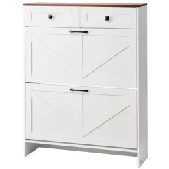 VEVOR Shoe Cabinet with 2 Flip Drawers, Farmhouse Shoes Storage Cabinet with 2 Drawers and Anti-Tipping Device, Freestanding Shoe Organizer Ideal for Entryway, Hallway, Bedroom, Living Room, White