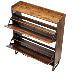 VEVOR Shoe Cabinet with 2 Flip Drawers, Mid-Century Shoes Storage Cabinet with Anti-Tipping Device, Freestanding Fluted Shoe Organizer, Ideal for Entrance, Hallway, Bedroom, Living Room, Walnut