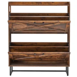 VEVOR Shoe Cabinet with 2 Flip Drawers, Mid-Century Shoes Storage Cabinet with Anti-Tipping Device, Freestanding Fluted Shoe Organizer, Ideal for Entrance, Hallway, Bedroom, Living Room, Walnut