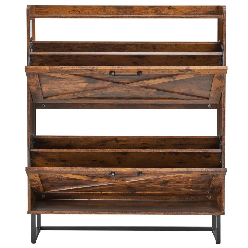 VEVOR Shoe Cabinet with 2 Flip Drawers, Mid-Century Shoes Storage Cabinet with Anti-Tipping Device, Freestanding Fluted Shoe Organizer, Ideal for Entrance, Hallway, Bedroom, Living Room, Walnut