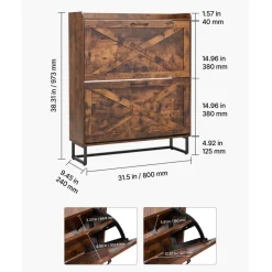 VEVOR Shoe Cabinet with 2 Flip Drawers, Mid-Century Shoes Storage Cabinet with Anti-Tipping Device, Freestanding Fluted Shoe Organizer, Ideal for Entrance, Hallway, Bedroom, Living Room, Walnut