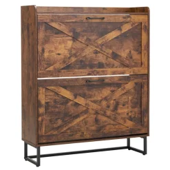 VEVOR Shoe Cabinet with 2 Flip Drawers, Mid-Century Shoes Storage Cabinet with Anti-Tipping Device, Freestanding Fluted Shoe Organizer, Ideal for Entrance, Hallway, Bedroom, Living Room, Walnut