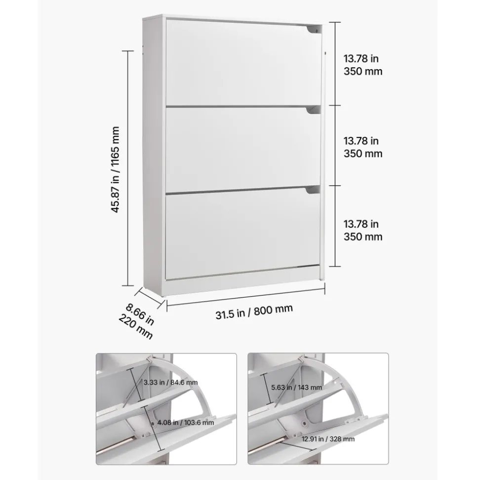 VEVOR Shoe Cabinet with 3 Flip Drawers, Modern Shoes Storage Cabinet with Anti-Tipping Device, Freestanding Shoe Rack Organizer, Ideal for Entryway, Hallway, Bedroom, Living Room, Closet, White