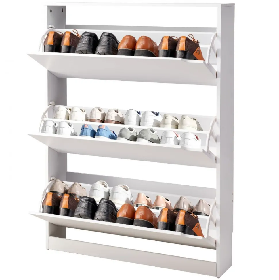 VEVOR Shoe Cabinet with 3 Flip Drawers, Modern Shoes Storage Cabinet with Anti-Tipping Device, Freestanding Shoe Rack Organizer, Ideal for Entryway, Hallway, Bedroom, Living Room, Closet, White