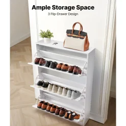 VEVOR Shoe Cabinet with 3 Flip Drawers, Modern Shoes Storage Cabinet with Anti-Tipping Device, Freestanding Shoe Rack Organizer, Ideal for Entryway, Hallway, Bedroom, Living Room, Closet, White