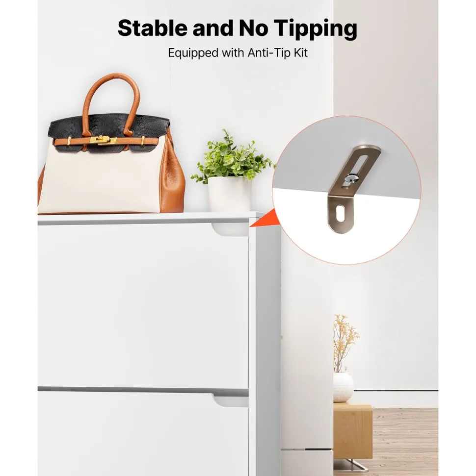 VEVOR Shoe Cabinet with 3 Flip Drawers, Modern Shoes Storage Cabinet with Anti-Tipping Device, Freestanding Shoe Rack Organizer, Ideal for Entryway, Hallway, Bedroom, Living Room, Closet, White